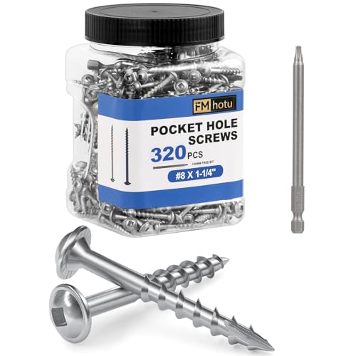 #8 Pocket Hole Screws 1-1/4 Inch, 320Pcs Coarse Thread Wood Screws, Square Drive, Washer Head, 4-Layer Coating, Drive Bit Included (Silver) - color: Silver, size: #8 x 1-1/4"