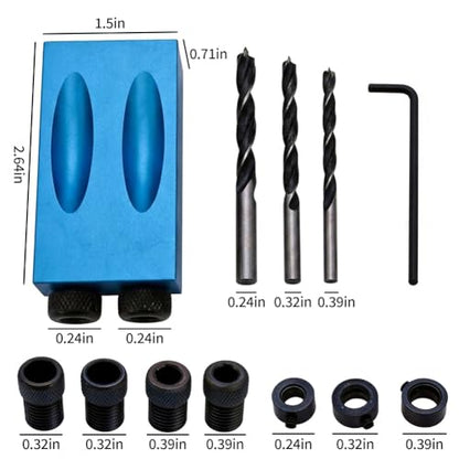 14-Piece 15 Degree Pocket Hole Jig, Blue Woodworking Angle Drill Guide with 6/8/10mm Adapter