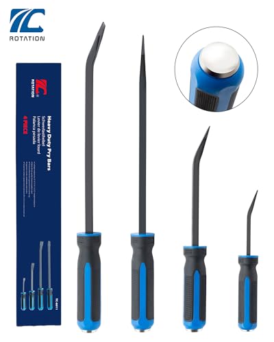 ROTATION 4-Piece Heavy Duty Pry Bar Set with Thicker Hammer Strike Cap and Angled Tip - color: 4pc Blue