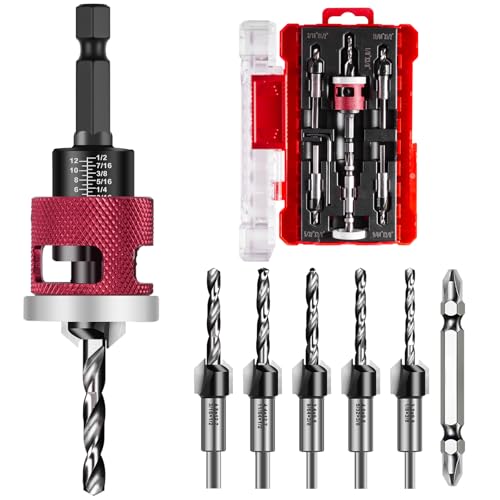 7Pcs Countersink Drill Bit Set, M2 HSS Spiral Flute Wood Drill Bits