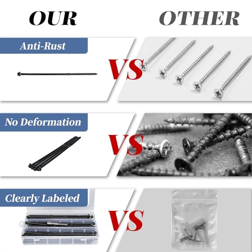 Lag Screws 8 Inch, 50Pcs #14 x 8 Heavy-Duty Structural Wood Screws, Hex Washer Head, Black Rust Resistant Coated, Long Outdoor Deck Screws for Timber Fence Log, Hex Socket Included - size: #14 x 8
