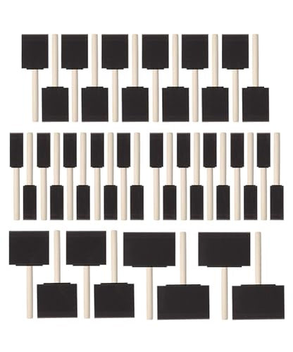 Bates- Foam Paint Brushes, 1”, 2”, 3" & 4”, 40 Pack Wooden Handle - color: Black, size: 1”, 2”, 3” & 4”, 40 Pack