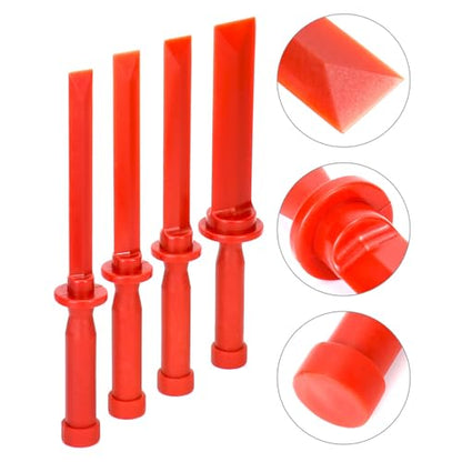 RLECS 4PCS Plastic Balance Block Shovel Blade Set Adhesive Removal Tool Red Chisel 18/21/25/35mm Nylon Soft Scraper Suitable for Trim Sticker Badges Caulking Paint Cleanup Work