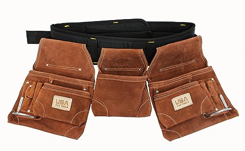 Tool Belt | Leather Tool Rig for Carpenters, Framers, Electricians, Constructors, and Handyman | Adjustable Tool Pouches (Brown)