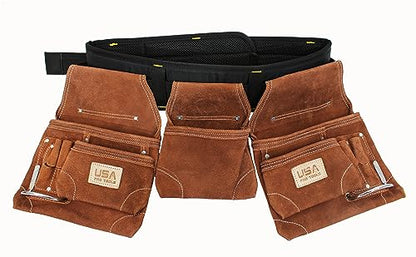 Tool Belt | Leather Tool Rig for Carpenters, Framers, Electricians, Constructors, and Handyman | Adjustable Tool Pouches (Brown)