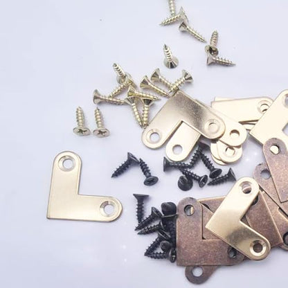 16pcs 1-inch L Bracket Flat Corner Brace Brass L Shape Flat Bracket Bronze 90 Degree Iron Corner Clamps, Fixing Repair Joint for Wood Furniture