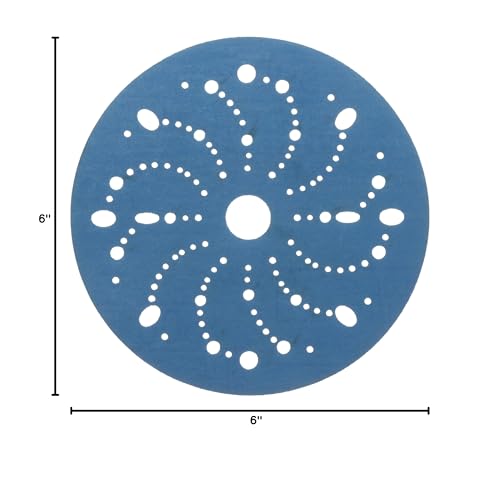 3M Hookit Blue Abrasive Disc, 321U, 36182, 6 in, 500+ Grade, Multi-Hole