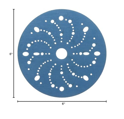 3M Hookit Blue Abrasive Disc, 321U, 36182, 6 in, 500+ Grade, Multi-Hole