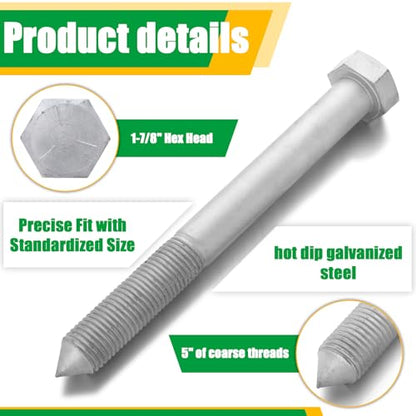 1 Pc Treehouse Lag Bolt Hot Dip Galvanized Hex Head Lag Screws for Treehouse Brackets Hardware Deck Construction Wood Framing Heavy Duty (1.25 x 12 Inch) - size: 1.25 x 12 inch