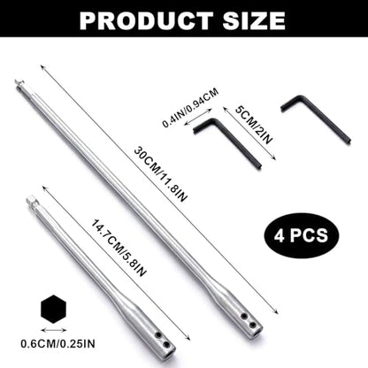 1/4 Inch Drill Bit Extension Set, 6 & 12 Inch Drill Extensions, 2 Hex Keys