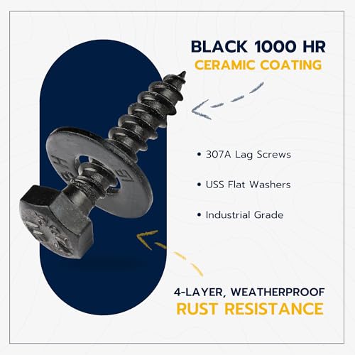 1/4 x 1 (100 Pack) Lag Screw Kit, 100 Screws and 100 Washers, Ceramic Black Ruspert Coating for Exterior Use, Meets ASTM A307 and ASME B18.2.1, Industrial/Commerical Grade by Makers Bolt - size: 1/4 x 1