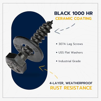 1/4 x 1 (100 Pack) Lag Screw Kit, 100 Screws and 100 Washers, Ceramic Black Ruspert Coating for Exterior Use, Meets ASTM A307 and ASME B18.2.1, Industrial/Commerical Grade by Makers Bolt - size: 1/4 x 1
