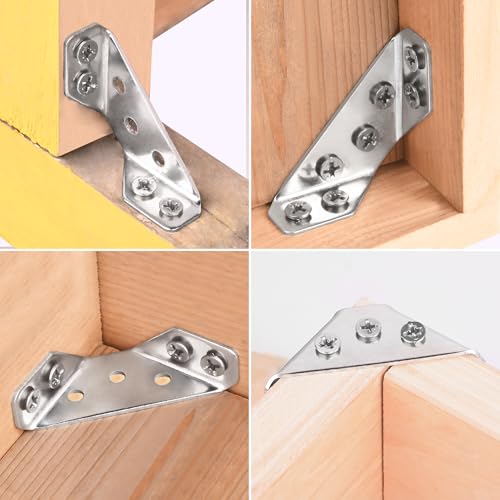 PlusRoc 24-Pack Stainless Steel Corner Brackets for Wood