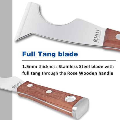 CHILI TOOLS Stainless Steel 5 in 1 Painters Tool with Wood Handle and Metal Hammer End, Made in Taiwan | Spackle Caulk Remover | Roller Cleaner | Putty Knife | Wallpaper Scraper | Can Bottle Opener - style: Paint Scraper