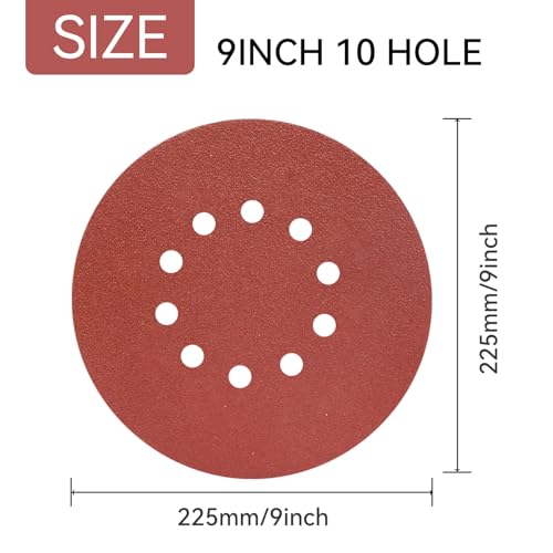 9 Inch 10 Hole Sanding Discs 180 Grit 20Pack Hook and Loop Disc - style: 10 hole-180 Grit