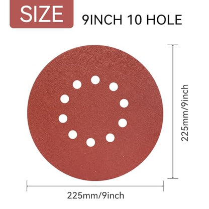 9 Inch 10 Hole Sanding Discs 100 Grit 20Pack Hook and Loop Disc - style: 10 hole-100 Grit
