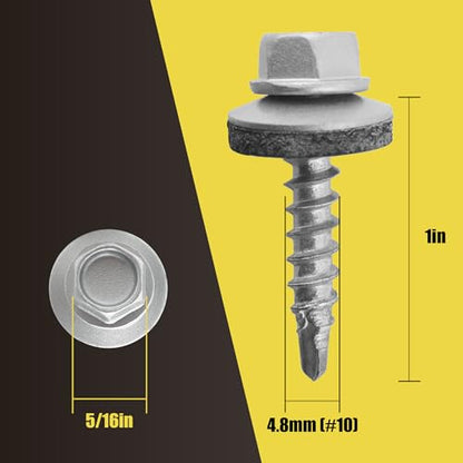 300PCS #10 x 1 Galvanized Hex Head Self-Drilling Metal Roofing Screws - color: Zinc, size: 1 in