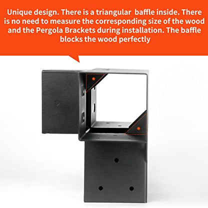 2 Pcs 4"x 4" Pergola Brackets(Actual Fit : 3.6“x3.6“) Post - size: 4-Way 4x4 Inch
