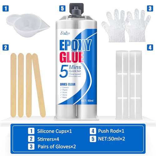 Epoxy Glue - 5 Minute Fast Repair Multi-Purpose Glue for Repairing Tile, Metal, Ceramics, Plastic, Wood - 2 Part Clear Epoxy Resin Adhesive with Accessories, Wear-Resistant, Waterproof - 3.5oz