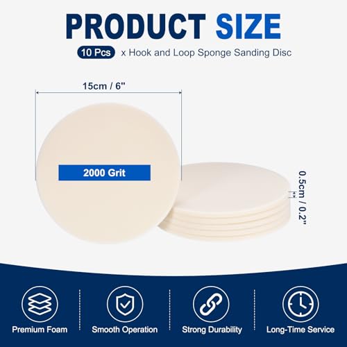 10Pcs 6 Inch Hook and Loop Sponge Sanding Disc, 2000 Grit - size: 6 Inch 2000 Grit