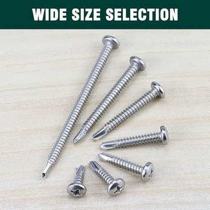 #10 x 1-1/2" Pan Head Self Drilling Screws, Phillips Drive, 410 Stainless Steel Sheet Metal Screws,Self Tapping, Dovetail, Pack of 100 - size: #10 x 1-1/2"