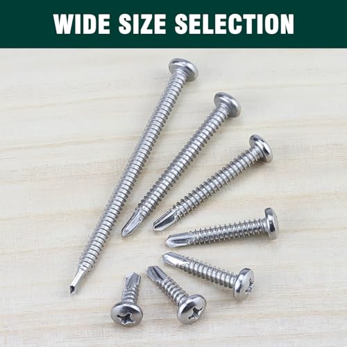 #10 x 1 Pan Head Self Drilling Screws, Phillips Drive, 410 Stainless Steel Sheet Metal Screws,Self Tapping, Dovetail, Pack of 100 - size: #10 x 1"