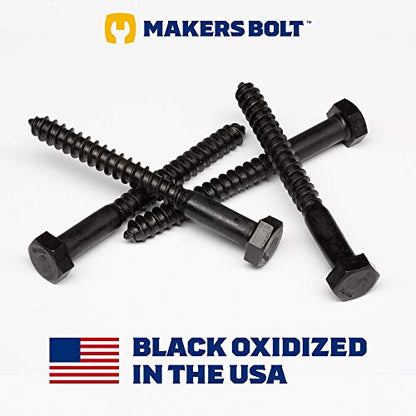 5/16" x 3" Stainless Steel Hex Lag Bolts (10 pcs) Black Oxidized in USA by Makers Bolt - size: 5/16 x 3 (10 pcs)