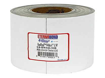 EternaBond RoofSeal White 4" x50' MicroSealant UV Stable RV Roof Seal Repair Tape | 35 mil Total Thickness - EB-RW040-50R - One-Step Durable, Waterproof and Airtight Sealant - color: White, size: 4" x 50'