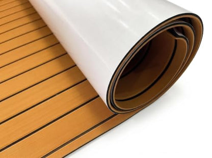 EVA Faux Teak Boat Flooring, Self-Adhesive Waterproof Non-Slip UV Resistant Marine Foam Deck Mat for Yacht Kayak Jon Boat RV Swim Platform （94.5"x45.3"x0.24"Dark Brown） - color: Dark Brown