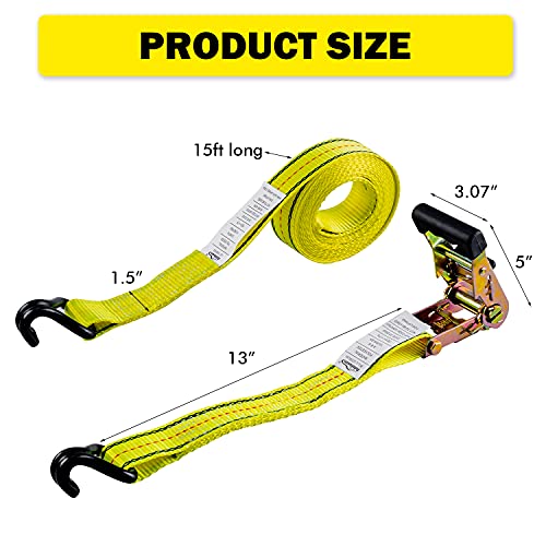 1-1/2in x 15ft Ratchet Cargo Tie Down Straps 4-Pack Heavy Duty