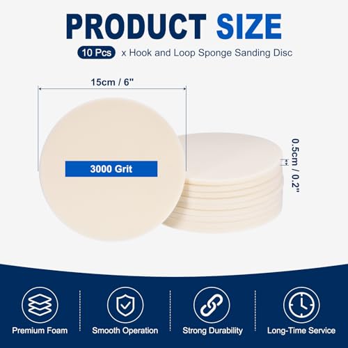 10Pcs 6 Inch Hook and Loop Sponge Sanding Disc, 3000 Grit - size: 6 Inch 3000 Grit