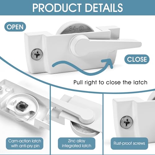 3 Pack Window Sash Locks - Sliding Window Latch Replacement for Single-Hung and Double-Hung, White Cam Lock for Vertical and Horizontal Sliding Windows