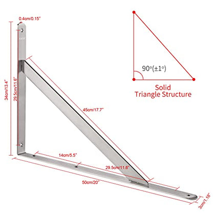 YUMORE 20 Inch Shelf Bracket, Heavy Duty L Bracket, 2 Pack - size: 20"(Soild)