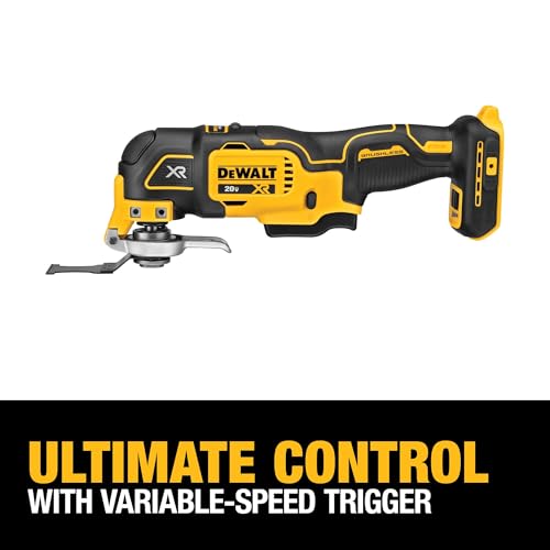 DEWALT 20V MAX XR Oscillating Multi-Tool Cordless, Variable Speed Brushless Motor Multitool with LED Light, Extended Runtime, Includes Two Wood Cutting Blades, Tool Only (DCS356B) - style: Tool Only