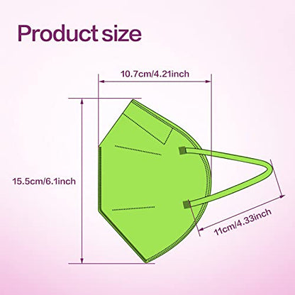 Miuphro 50 Pack Cup Dust Safety Disposable Masks, KN95 5-Layer Foldable Masks - color: Green