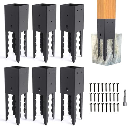 4x4 Post Base Holder Ground Spike, 6 Pcs (Actual 3.6"x3.6") - size: 6 Pieces