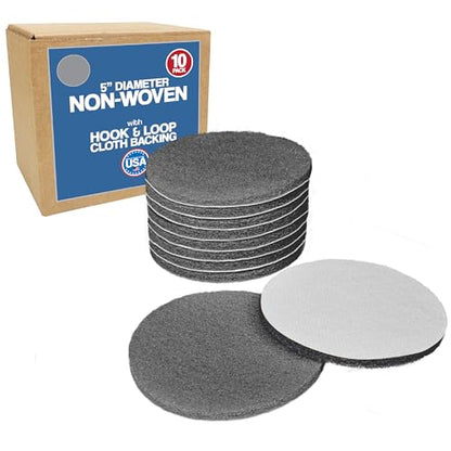5" Abrasive Pad Hook & Loop Round Non-Woven 800 Grit - 10 Pack (Gray) - color: Gray, size: 5" Round