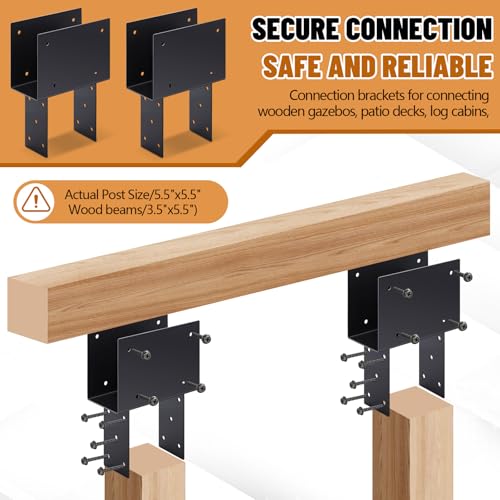 Zonon 4pcs 6"x6" (Actual 5.5"x5.5") Post Cap Tie Bracket Stainless Steel Beam Support Bracket for Pergola, Gazebos, Patio Decks, Porches, Etc, Dark Gray - size: 6"x6", Actual 5.5"x5.5"