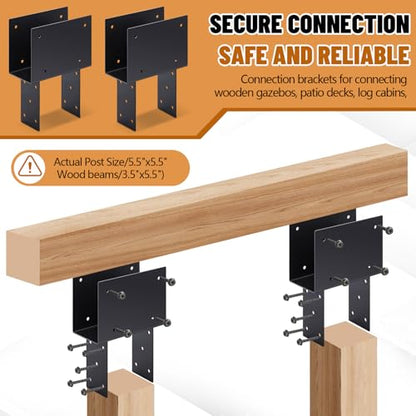 Zonon 4pcs 6"x6" (Actual 5.5"x5.5") Post Cap Tie Bracket Stainless Steel Beam Support Bracket for Pergola, Gazebos, Patio Decks, Porches, Etc, Dark Gray - size: 6"x6", Actual 5.5"x5.5"