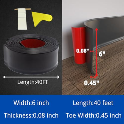 COUKIU Peel and Stick Rubber Baseboard Trim, 6 Inch x 40 Feet, Black, S152 - color: Black, size: 6in x 40ft