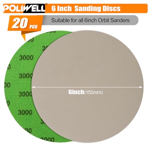 POLIWELL Sanding Discs 6 Inch 3000 Grit 20 Pack Hook & Loop - style: 3000 Grit