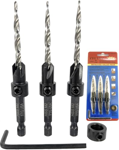 FTG USA 3 Pc #8 (11/64") Countersink Drill Bit Set with Tapered Drill Bits - size: #8, style: Same Sort 3 Pc
