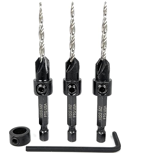 FTG USA 3 Pc #6 (9/64") Countersink Drill Bit Set with Tapered Drill Bits - size: #6, style: Same Sort 3 Pc