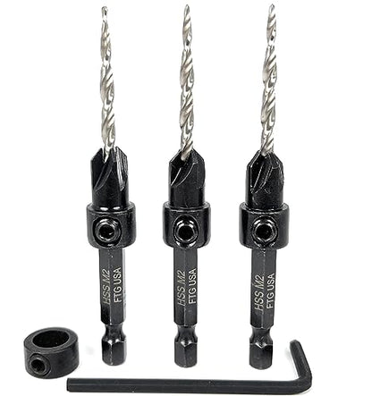 FTG USA 3 Pc #6 (9/64") Countersink Drill Bit Set with Tapered Drill Bits - size: #6, style: Same Sort 3 Pc