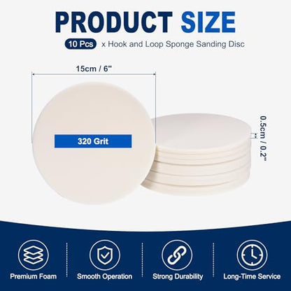 10Pcs 6 Inch Hook and Loop Sponge Sanding Disc, 320 Grit - size: 6 Inch 320 Grit