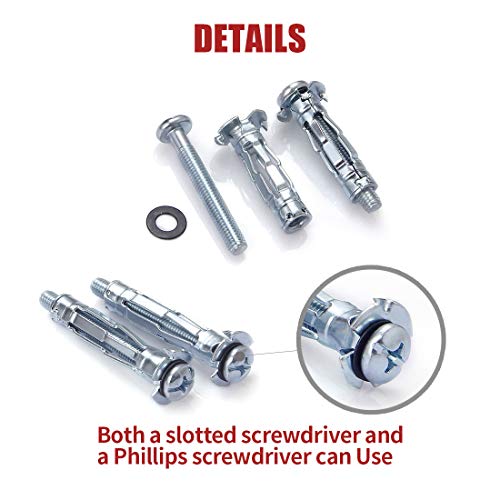 Hilitchi 42-Pcs [6-Sizes] Metal Zinc Plated Steel Hollow Wall Anchors Assortment Kit for Drywall Heavy Duty Molly Bolt Set