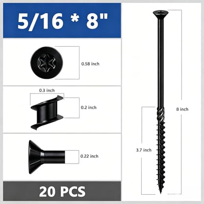 Wensilon 5/16 * 8" Black Deck Screws (1pcs) 2lbs 8x200mm - color: Black, size: 5/16*8"