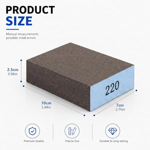 Sanding Sponge, Coarse Medium Fine Grit Sanding Block, Sander Sponges for Drywall Metal, Sandpaper Sponge Sanding Blocks for Wood (4, 220 * 4) - size: 220*4