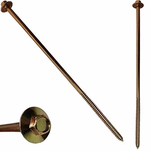 BRAUNY BOY - #12 x 12”- Extra Long Structural Lag Heavy Duty Construction Wood Screw – Yellow Zinc Corrosion Resistant Coating Exterior Timber, Landscape - Easy HEX HEAD DRIVE – Flange Head 12 in (25)