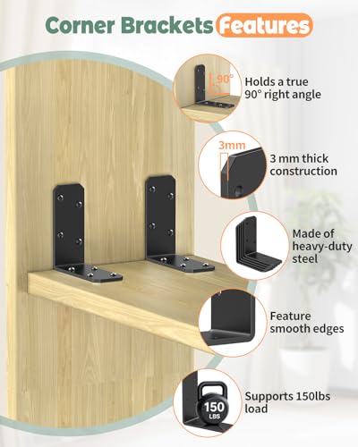 3"x3" L Brackets, 90 Degree Angle Iron, Black-16 Pcs - color: Black-16 Pcs